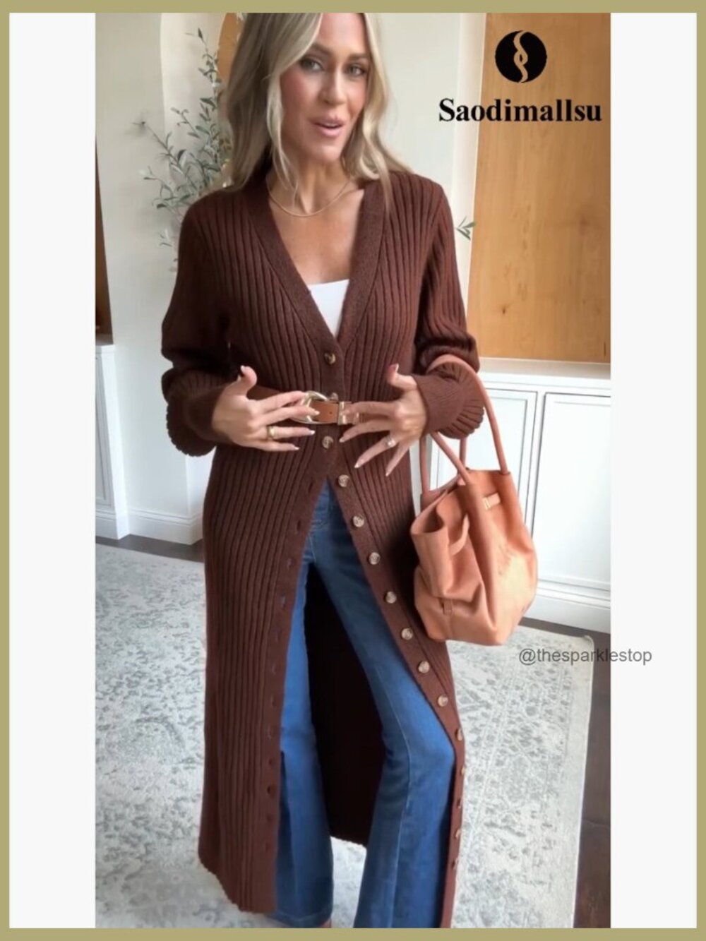 Chunky Knit V-Neck Button Down Long Cardigan Dress Maxi Duster Coat - Picture 7 of 7